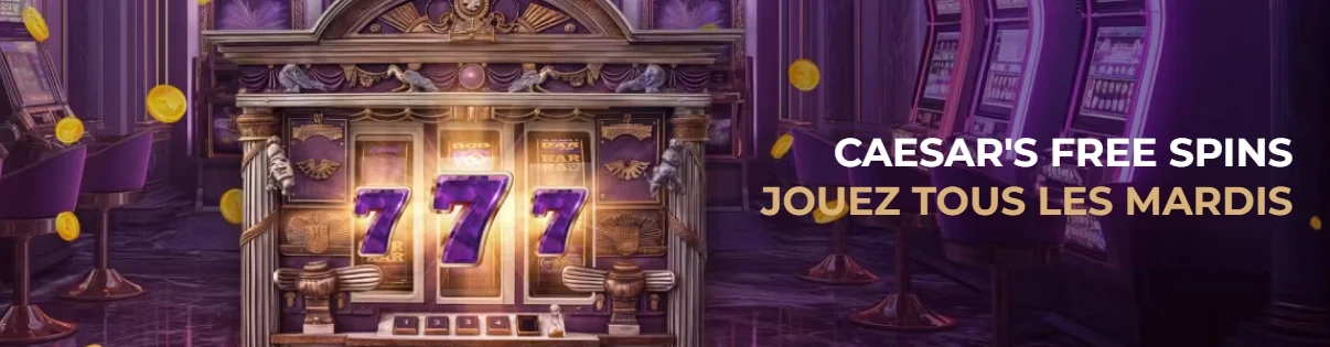 Bannière promotionnelle Caesars avec tours gratuits sur Julius Casino