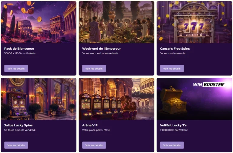 Page des promotions et bonus disponibles sur Julius Casino